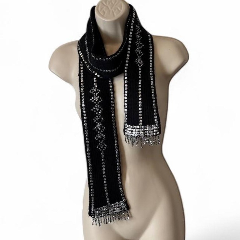 Vintage Black & Silver Knit Sequin Scarf/Belt